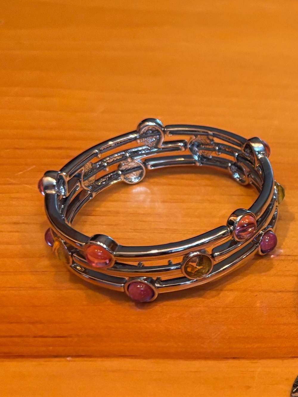 Lia Sophia Silver-Tone Triple-Band Bracelet with Pink and Yellow Stones